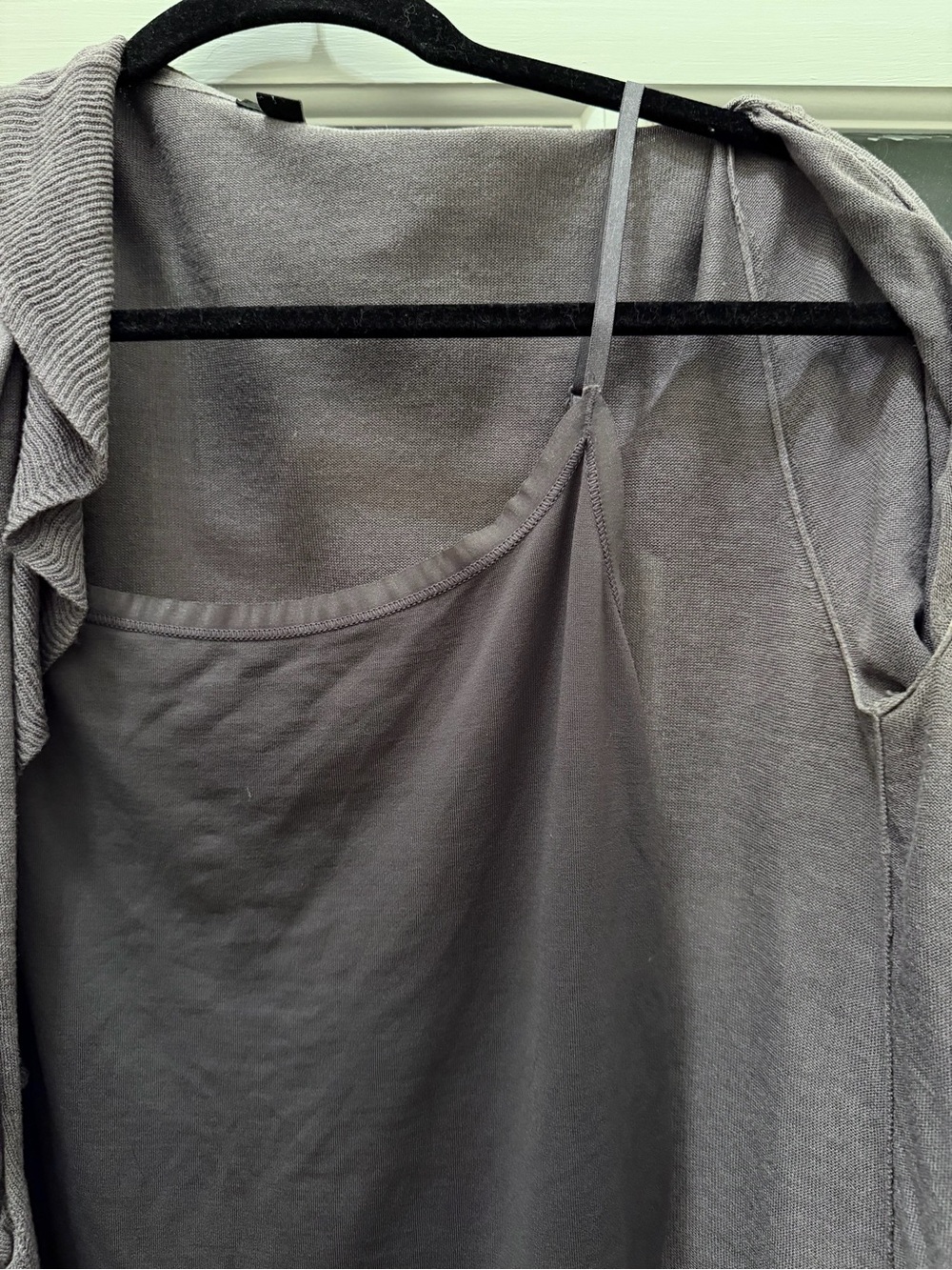 Ann Taylor Grey Ruffle-Trim Cardigan with Matching Shell - Picture 3 of 6